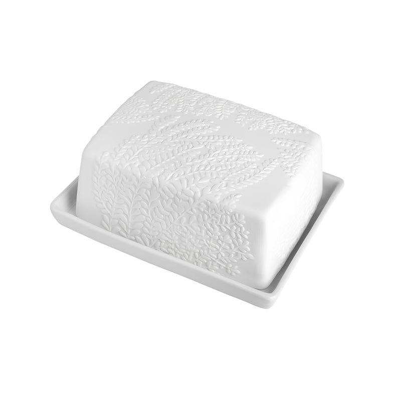Blättermotive zieren die Butterdose FARNBLATT von Räder Design. Größe für 250 gr Butter. Online-Shop Home-and-Kitchen.de