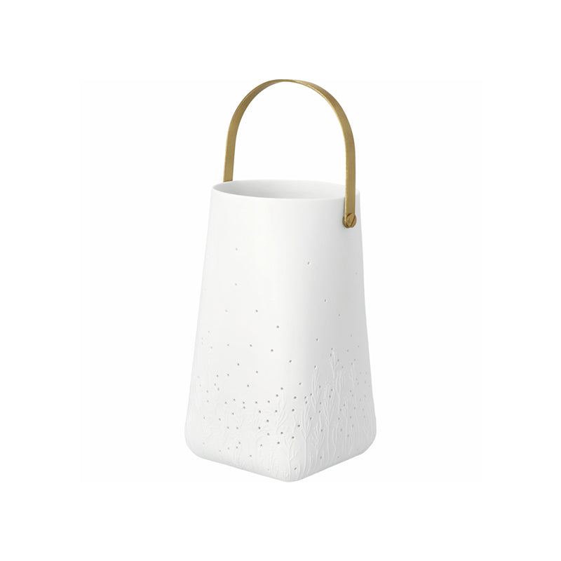 Räder Design Porzellan Windlicht WILDWIESE mit eckiger und runder Form, Größe 11,9x11,8 x20 cm, Messinggriff für einfaches Tragen, kleine Löcher sorgen für einen schönen Leuchteffekt