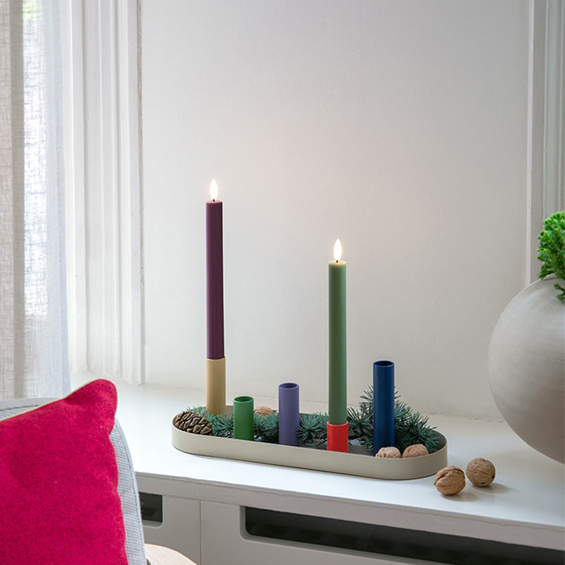 Dekorierter LUNA Kerzenständer von Remember in ovaler Form, mit Magneten, zum Verschieben der bunten Halter.  Online-Shop Home-and-Kitchen.de
