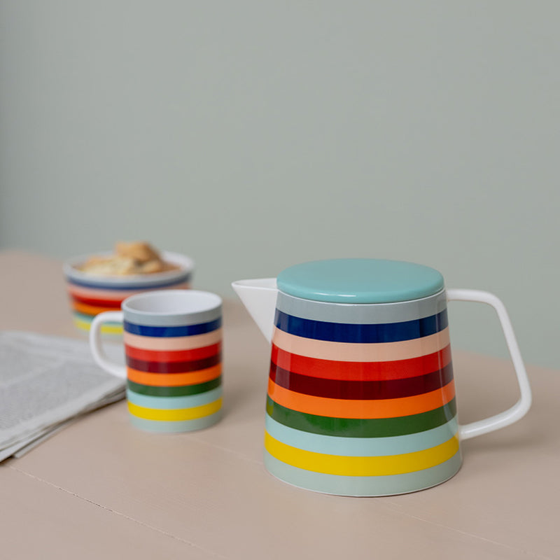 Teekanne und Henkeltasse LORENZO von Remember. Gestreift, mit einfarbigem Deckel. Online-Shop Home-and-Kitchen.de