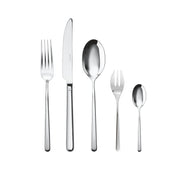 LINEAR - 30teiliges Besteck  von Sambonet, 18/10 Edelstahl, glatte moderne Formgebung, jeweils 6 Messer, 6 Gabeln, 6 Löffel, 6 Kuchengabeln, 6 Dessertlöffel, für Spülmaschine geeignet.