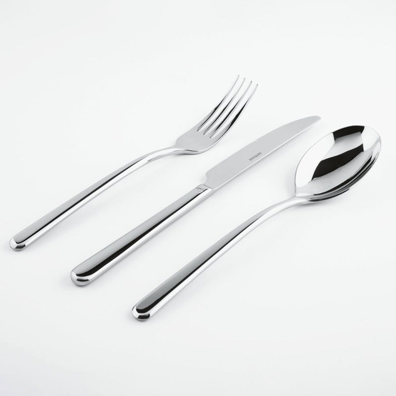 LINEAR - 30teiliges Besteck von Sambonet, 18/10 Edelstahl, glatte moderne Formgebung, jeweils 6 Messer, 6 Gabeln, 6 Löffel, 6 Kuchengabeln, 6 Dessertlöffel.