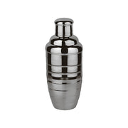 PADERNO, Cocktail-Shaker von Sambonet, grau, Edelstahl mit Ringmuster, konische Form, Höhe 20,5, Durchmesser 8,8 cm. Behälter, Sieb und Deckel im Lieferumfang enthalten.