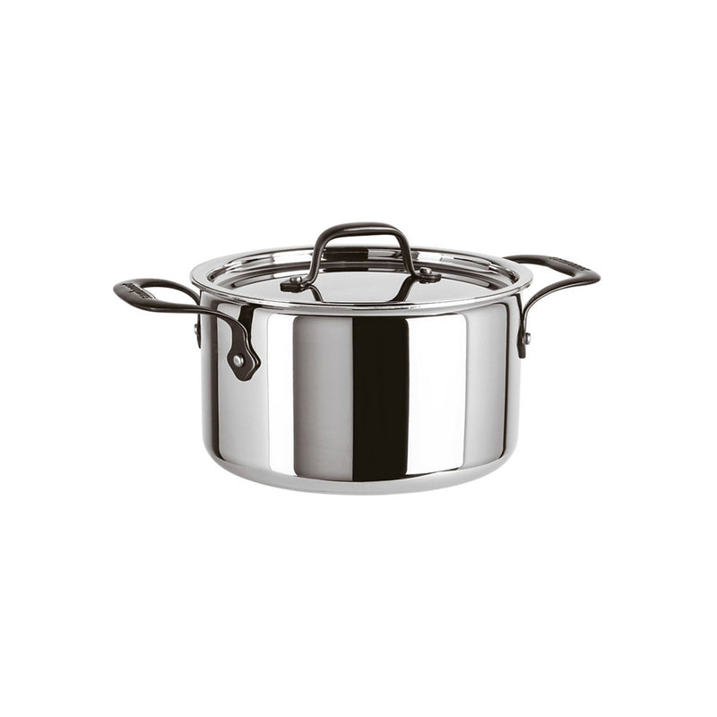 Edelstahl-Kochtopf inkl. Deckel von Sambonet, HOME CHEF-Serie, Größen 20 und 24 cm Durchmesser, hohe Wärmeleitfähigkeit durch 5-Schicht-Technologie, polierte Außenseite, hitzebeständige Griffe, aus Italien