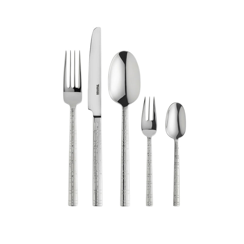 kariertes Prägemuster auf den Griffen: FUN KARO,  30-teilige Besteck-Set von Thomas, 18/10 Edelstahl und spülmaschinengeeignet 
6 Gabeln, 6 Messer, 6 Löffel, 6 Kuchengabeln, 6 Dessertlöffel .