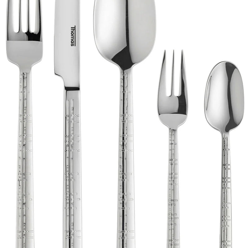 kariertes Prägemuster auf den Griffen: FUN KARO,  30-teilige Besteck-Set von Thomas, 18/10 Edelstahl und spülmaschinengeeignet 
6 Gabeln, 6 Messer, 6 Löffel, 6 Kuchengabeln, 6 Dessertlöffel .