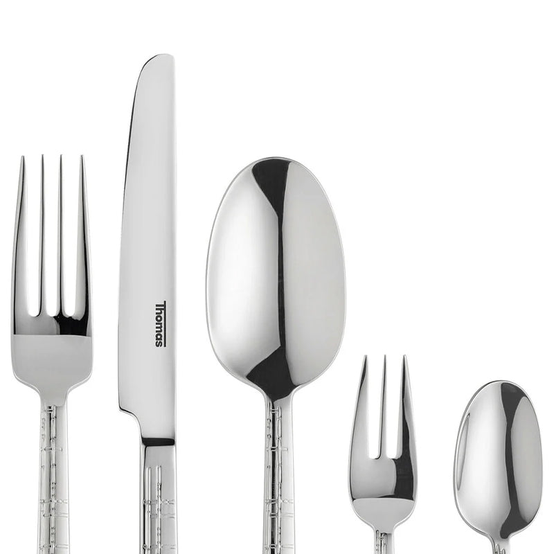 kariertes Prägemuster auf den Griffen: FUN KARO,  30-teilige Besteck-Set von Thomas, 18/10 Edelstahl und spülmaschinengeeignet 
6 Gabeln, 6 Messer, 6 Löffel, 6 Kuchengabeln, 6 Dessertlöffel .