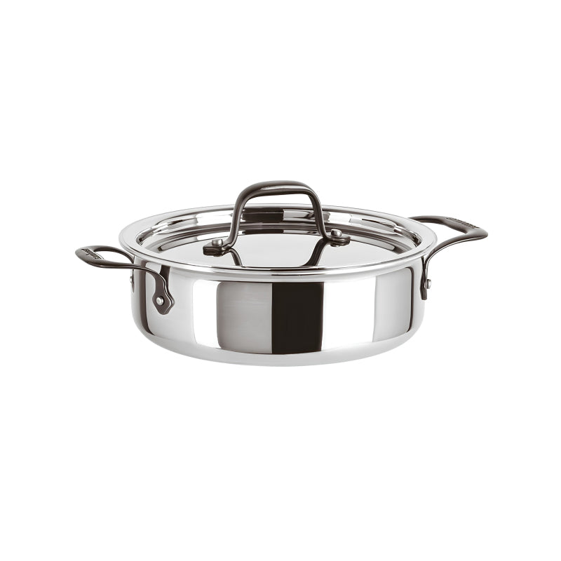 Fleischbräter inkl. Deckel von Sambonet, Serie HOME CHEF, hochglanzpolierte Außenseite, hitzebeständige PVD-2black-Griffe, Aluminium-Edelstahl-Mehrschicht-Technologie, 28 cm Online-Shop Home-and-Kitchen.de