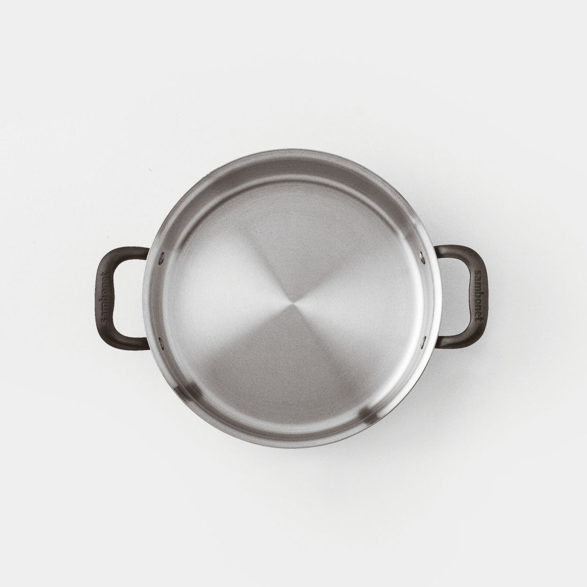 Innenansicht Fleischbräter von Sambonet, Serie HOME CHEF, Aluminium-Edelstahl-Mehrschicht-Technologie, hitzebeständige PVD-2black-Griffe, 28 cm.  Online-Shop Home-and-Kitchen.de