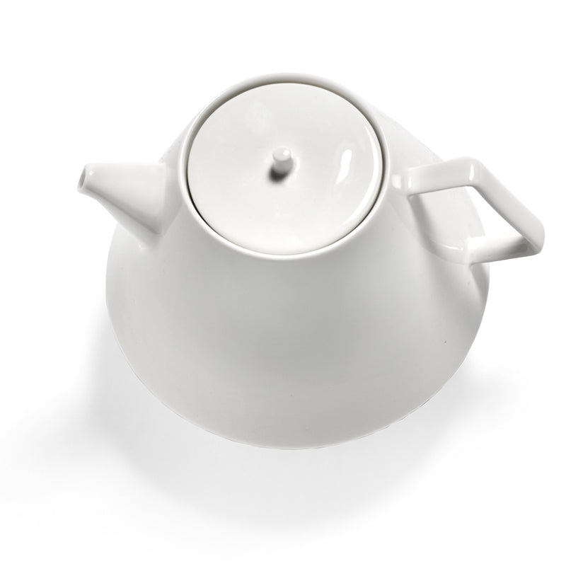 Teekanne NIDA von Serax, aus weißem Bone China-Porzellan, mit rundem Deckel und eckigem Griff. 