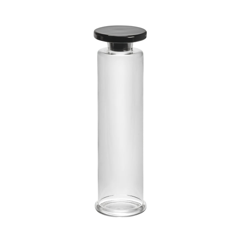 Von Serax: 2-farbige CARA Karaffe aus Glas mit schwarzem Glasstopfen bei transparenter Wasserkaraffe, schlanke, 
zylindrische Form, verschiedenen Farben