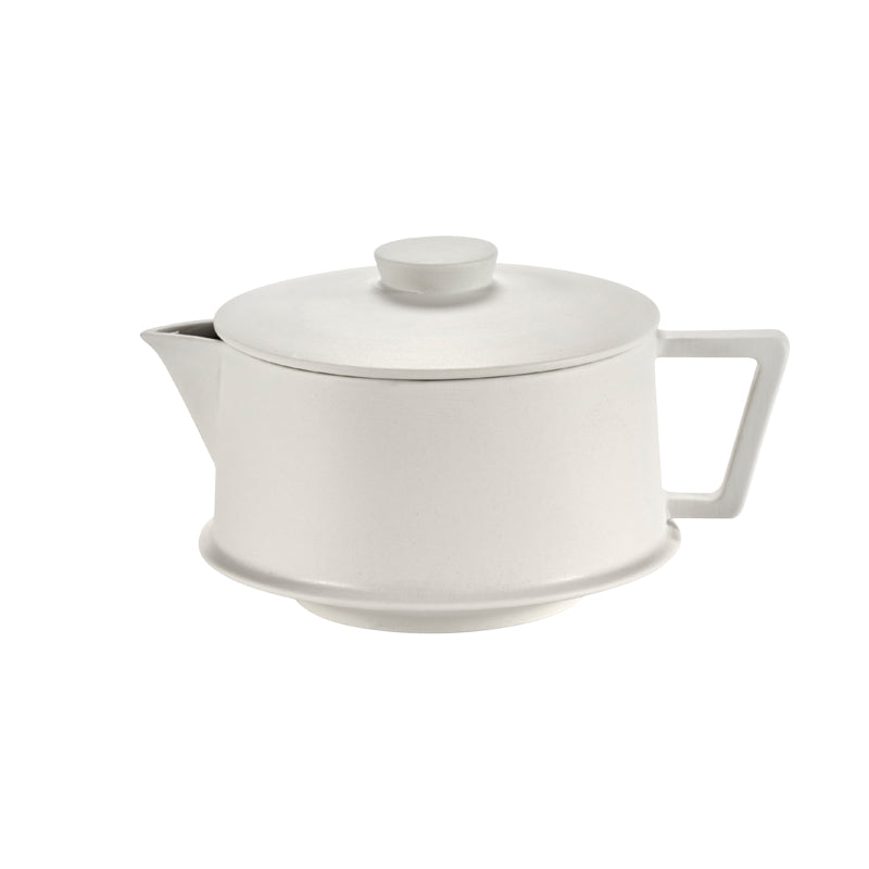 Moderne Porzellan-Teekanne DUNE von Serax, entworfen von der Designerin Kelly Wearstler, weißes  Porzellan, eckiger Henkel, runder Deckel