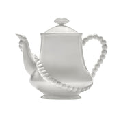 Weiße Teekanne WHITE PEARL, designt vom Duo Wouters & Hendrix für Serax, glänzendes Porzellan, Griff in Form einer Perlenkette, Lippen als Deckelknopf.
