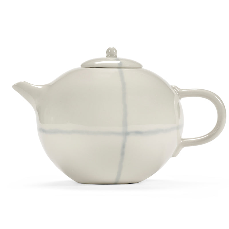 ZUMA-Teekanne von Serax, weiß,  handgestempeltes Muster in Grau,  klassisches Kugeldesign, kleiner Ausgießer. nline-Shop Home-and-Kitchen.de