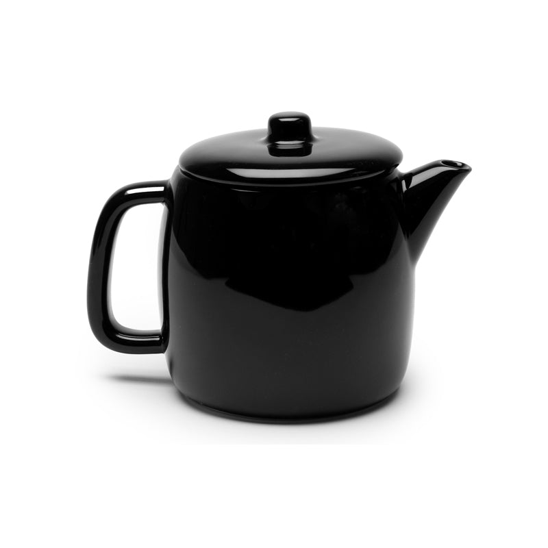 Schwarze Porzellan-Teekanne BLACK PASSE-PARTOUT von Serax, runde Form, großer Griff, mit Teesieb aus Edelstahl. Online-Shop Home-and-Kitchen.de