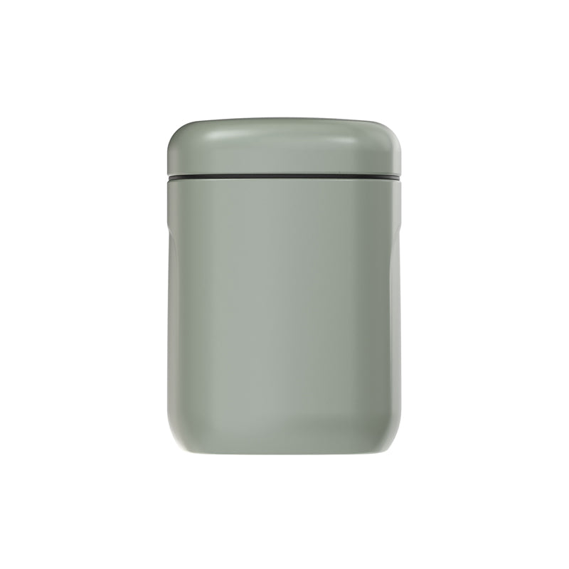 Rückseite Vorratsdose CUBO, grün, von Siegwerk,  pulverbeschichtetes Stahlblech, vollständig recycelbar, quadratische Form, Größe M,  Höhe 16 cm / 1,25 l, 
für trockene Lebensmittel
Online-Shop Home-and-Kitchen.de
