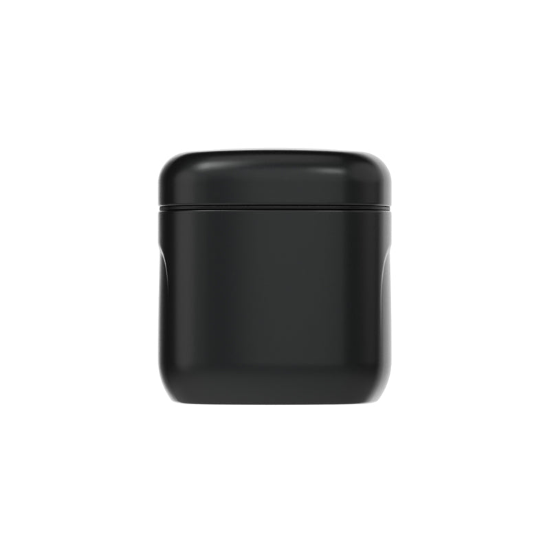 Rückseite Vorratsdose CUBO, schwarz, von Siegwerk,  pulverbeschichtetes Stahlblech, vollständig recycelbar, Griffmulden für besseres Handling, quadratische Form, Größe S, Höhe 12 cm / 0,85 l, 
Online-Shop Home-and-Kitchen.de
