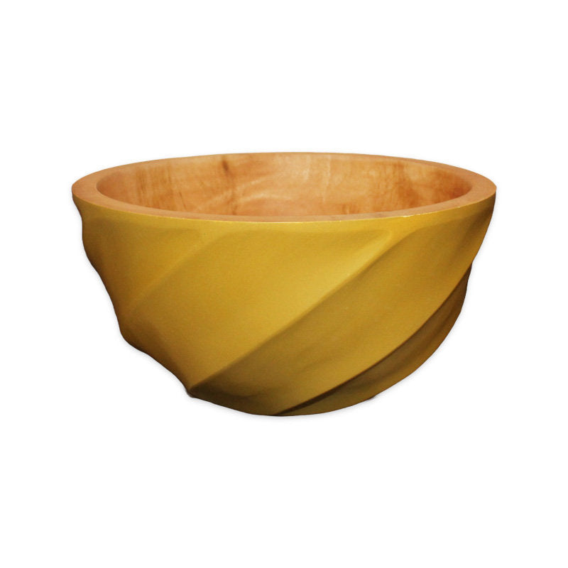 Aus nachhaltigem Mangoholz: Schale/Salatschüssel HELIX von SueBeeker, Farbe Gelb, handgefertigt,  innen glatt, außen Wellenform
