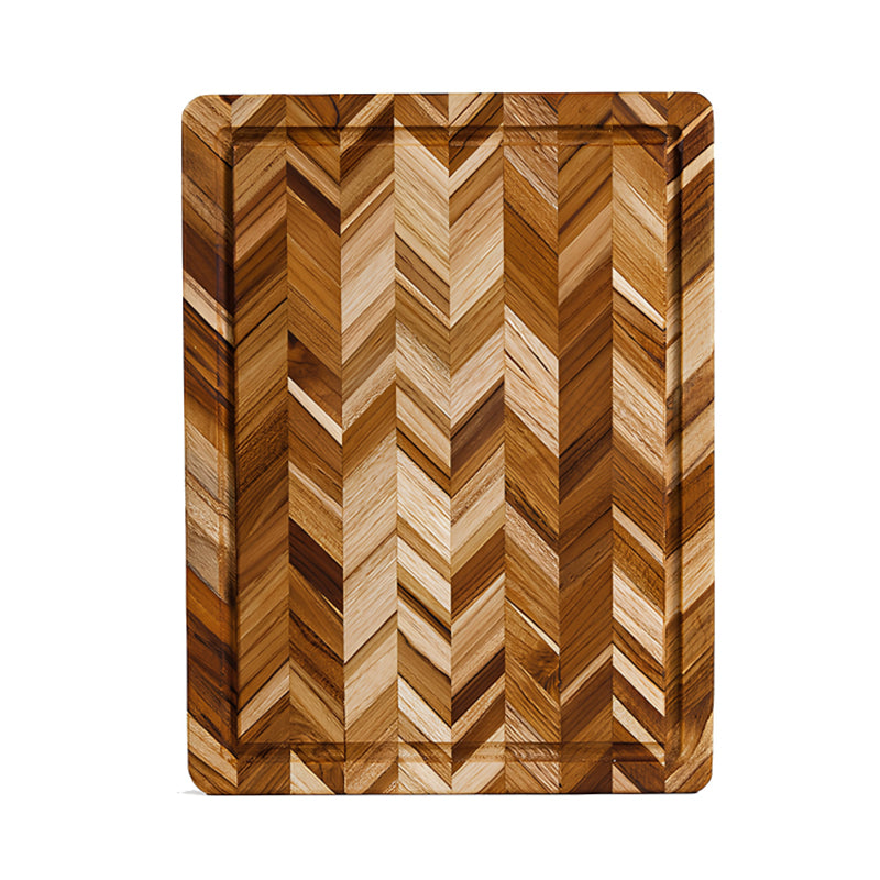 HERRINGBONE, Holz-Schneidebrett von TeakHaus, mit eingefräster Saftrinne, Rückseite glatt, aus 100 % zertifiziertem Teakholz