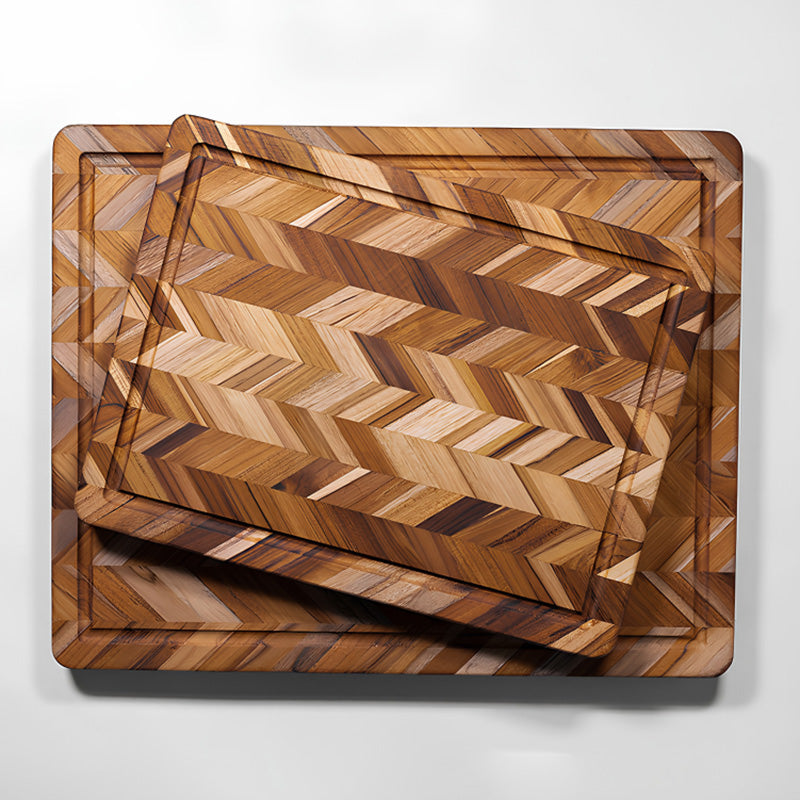 Kleines und großes HERRINGBONE, Holz-Schneidebrett von TeakHaus, mit eingefräster Saftrinne und glatter Rückseite