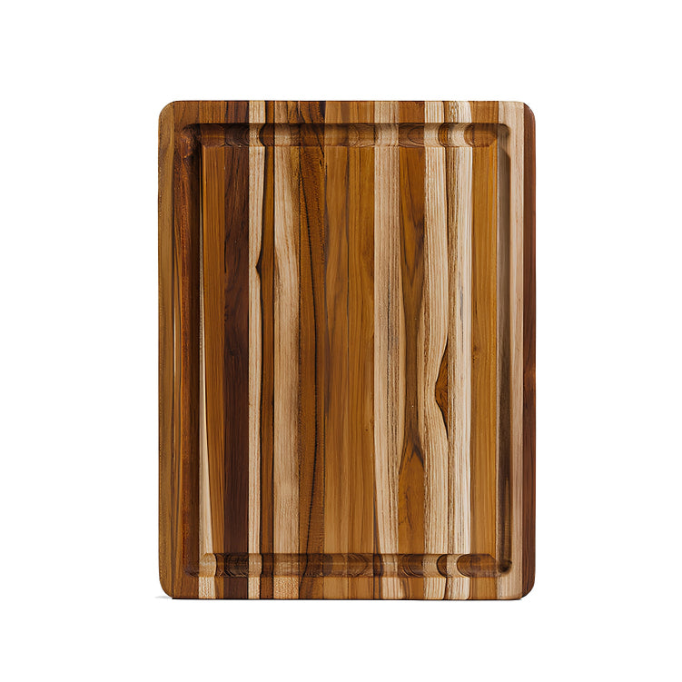 Schneidebrett TRADITIONAL von Teakhaus mit Saftrinne, rechteckig, , 100 % FSC-zertifiziertes Teakholz, vertikale Maserung, 2 Größen. Online-Shop Home-and-Kitchen.de