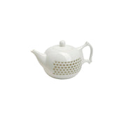 Mini Design-Teekanne MANI von TeaLogic, weißes Porzellan mit  durchsichtigem Lochmuster, Deckel- knopf in Kugelform, eckiger Henkel