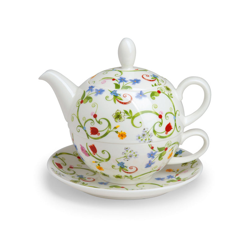 FLEURETTE Tea-for-One Teekanne-Set von TeaLogic, Bone China Porzellan, Teekanne, Tasse und Untertasse im gestapelten Set, buntes, verspieltes Blumenmuster
Online-Shop Home-and-Kitchen.de