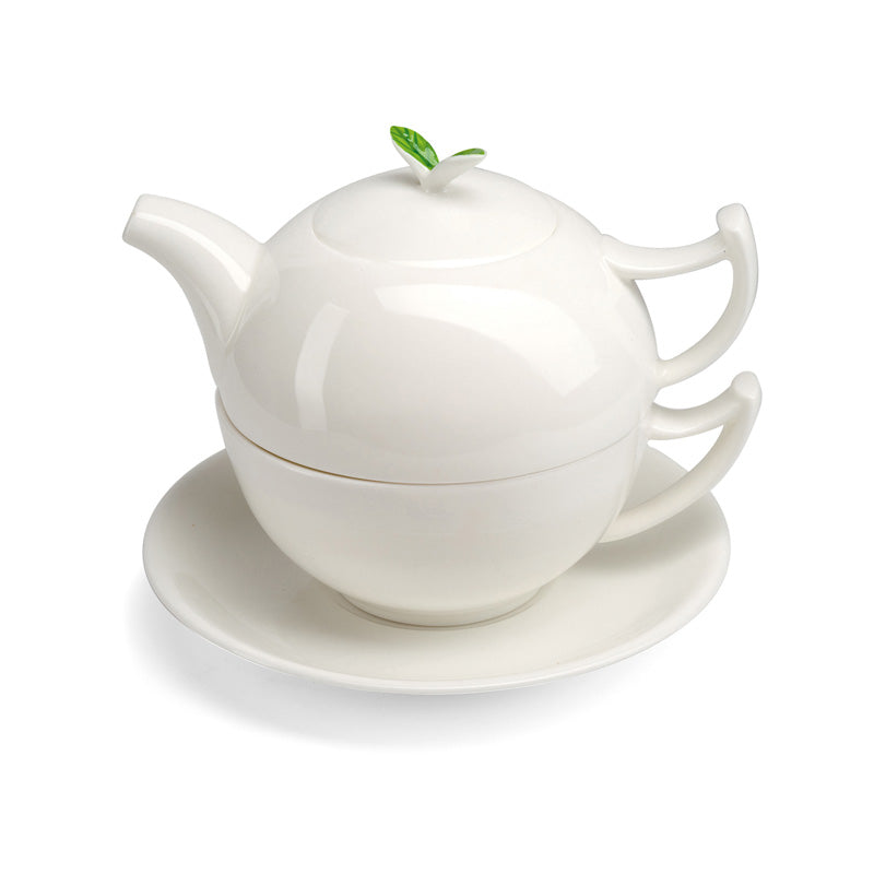 TEA TIME Tea-for-One Teekanne-Set von TeaLogic, Bone China Porzellan
Teekanne, Tasse und Untertasse im gestapelten Set, Online-Shop Home-and-Kitchen.de