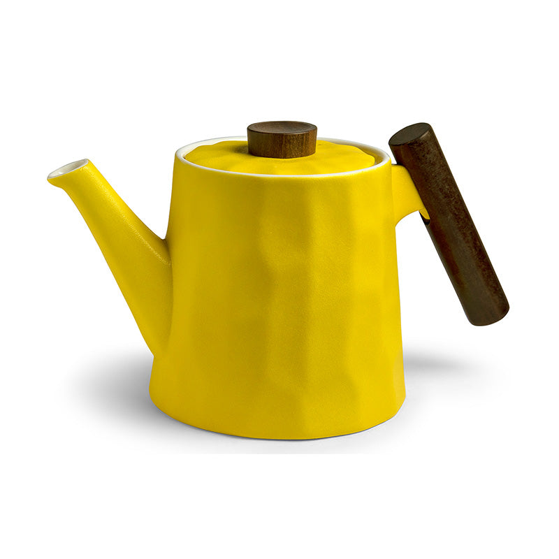 Porzellan-Teekanne, gelb, von TeaLogic, Deckelknopf und Griff aus Rosenholz, 
Wabenstruktur im Handmade-Style,
5 Farben, Online-Shop Home-and-Kitchen.de