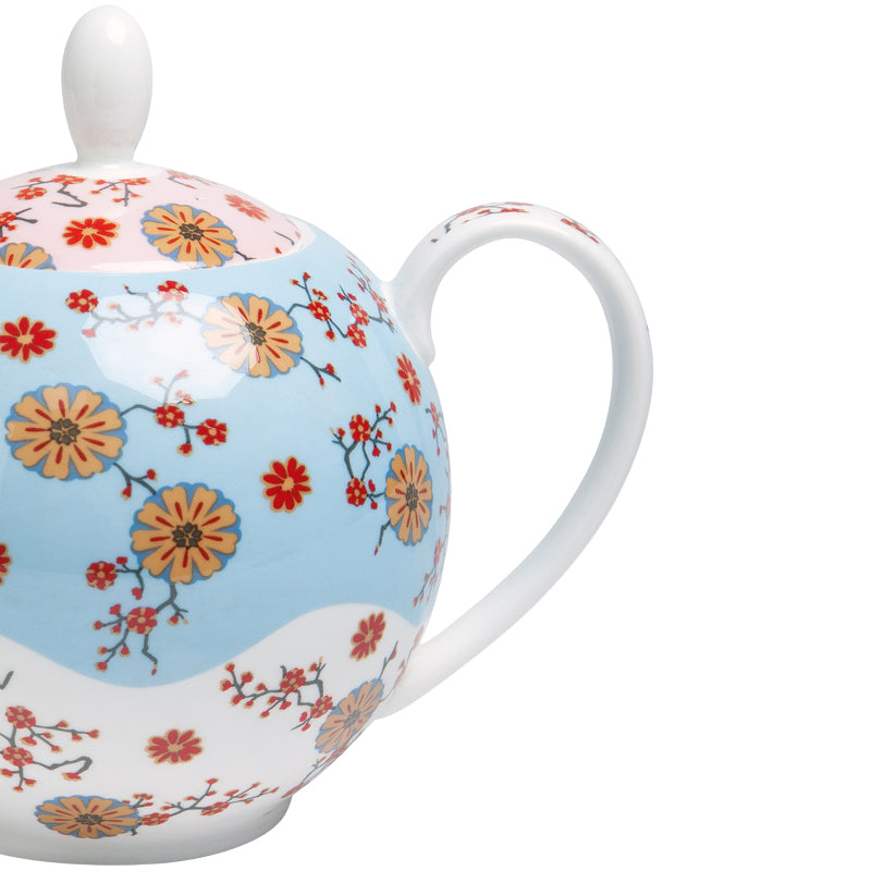 Detailansicht Griff Teekanne AVA von Tealogic aus Bone China Porzellan mit floralem Muster, mehrfarbig, 1000 ml bei Home and Kitchen