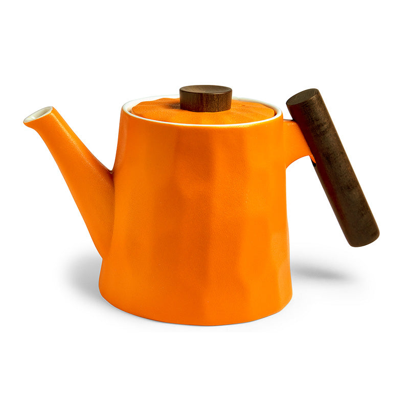 Mit Holzgriff und Deckelknopf aus Rosenholz: Porzellan-Teekanne, orange, von TeaLogic, Wabenstruktur 
Online-Shop Home-and-Kitchen.de