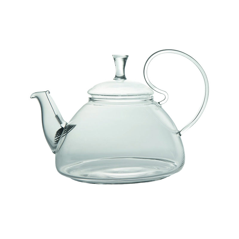 THETA Teekanne von TeaLogic, 
geschwungener Griff,spiralförmiger Edelstahlfilter am Ausgießer, transparentes Glas. Online-Shop Home-and-Kitchen.de