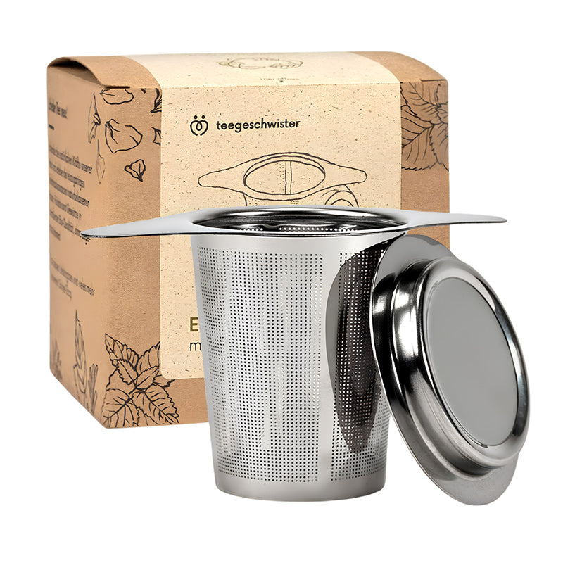 Teesieb für losen Tee mit Flügeln zum Einhängen aus Edelstahl, für Teekannen und Teetassen geeignet
Filterdichte 0,5 mm