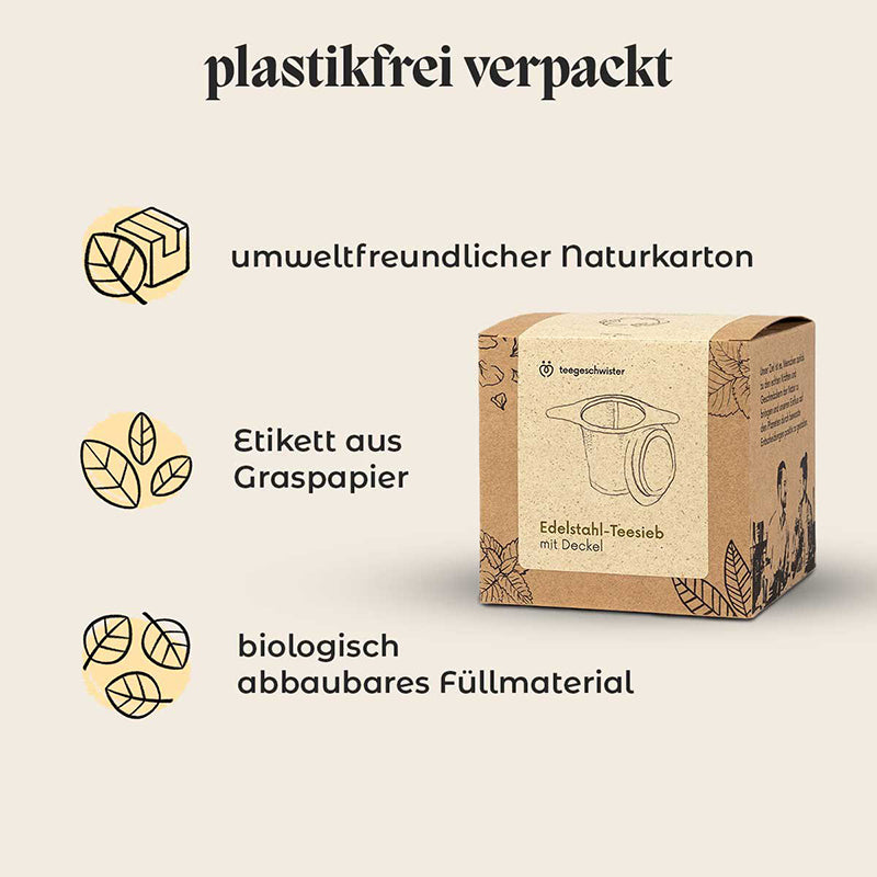 Teesieb kommt in umweltfreundlicher Verpackung