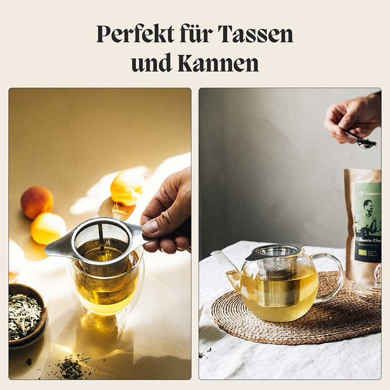 Teesieb, perfekt für Kannen und Tassen, durch kleine Flügel recht und links