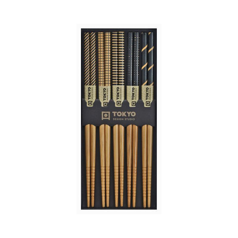 BLACK STRIPE Essstäbchen / Chopsticks von Tokyo Design, natur und schwarz, Bambus,  5 Paare, unterschiedliche Muster


