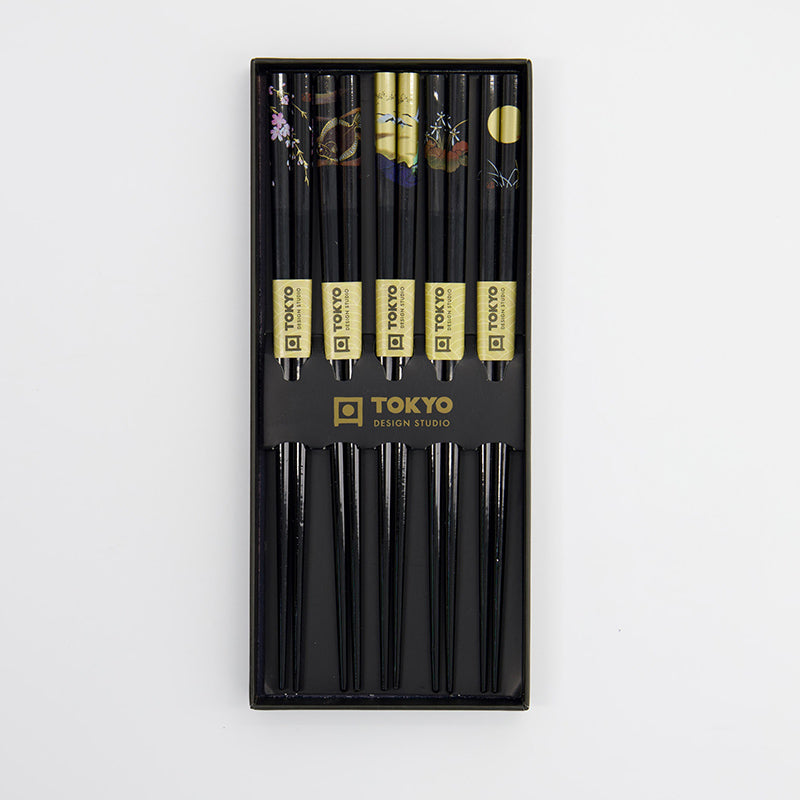 Kranich- und Fischmuster: CRANE Essstäbchen / Chopsticks von Tokyo Design, Schwarz, Gold, Bambusholz, 5 Paare
Online-Shop Home-and-Kitchen.de