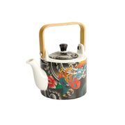 KAWAII YAKUZA DRAGON Teekanne von Tokyo Design, buntes Muster mit feuerspeiendem Drachen, 
eckiger Bambus-Holzgriff, Porzellan, 
inkl. Teesieb aus Edelstahl.
