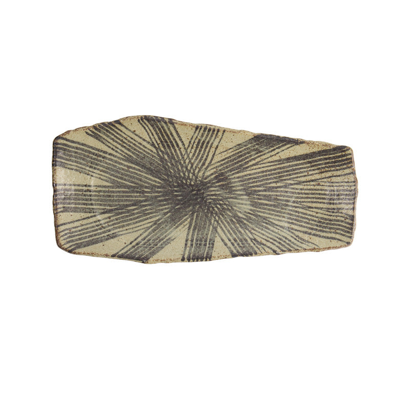 Handgefertigte, flache MINO CRAFT Servierplatte von Tokyo Design, 
mit Streifenmuster, eckige Form, Beige und Braun
Online-Shop Home-and-Kitchen.de
