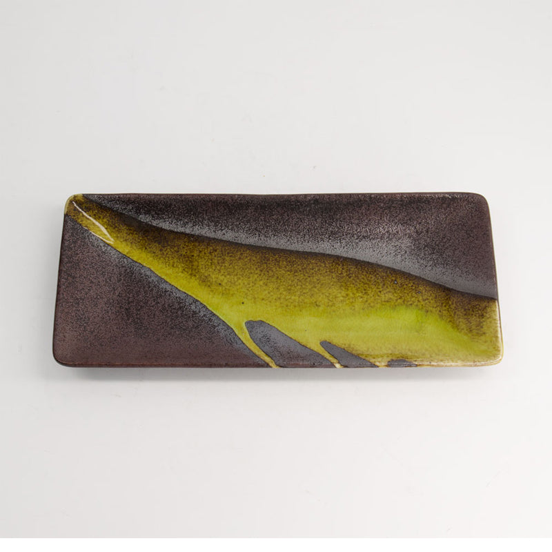 YUZUCHA NAGASHI Teller von Tokyo Design, Keramik, rechteckig, braun-gelb, original aus Japan, Online-Shop Hoe-and-Kitchen.de