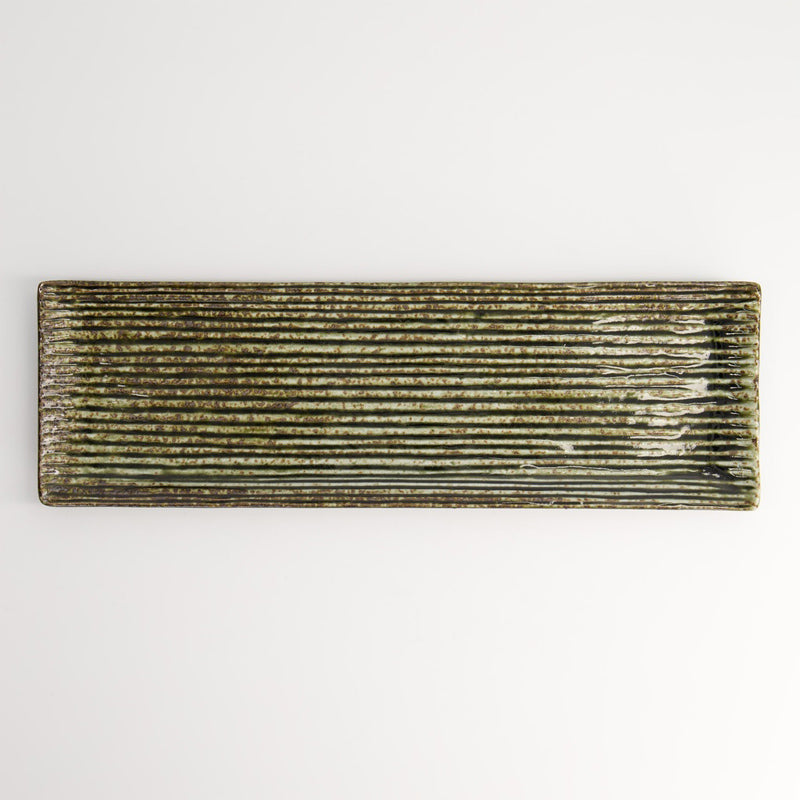 MINO CRAFT Servierplatte von Tokyo Design mit Rillenmuster in Grün, original aus Japan, rechteckige Form, Online-Shop Home-and-Kitchen.de

