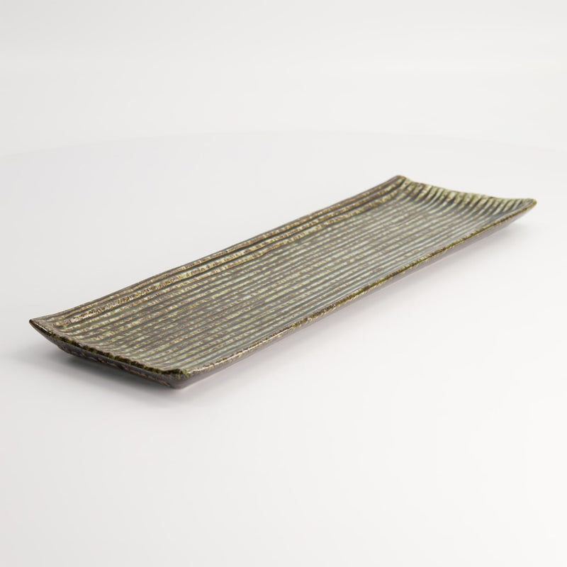 Rechteckige, grüne MINO CRAFT Servierplatte von Tokyo Design mit Rillenmuster, original aus Japan, Online-Shop Home-and-Kitchen.de

