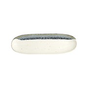 Weiße MINO CRAFT Servierplatte von Tokyo Design, mit dunklem, blauen Streifen und Sprenkeln, Porzellan, oval, 
Online-Shop Home-and-Kitchen.de