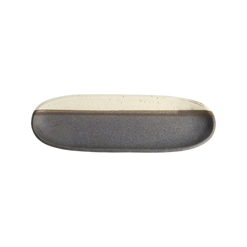 Ovale MINO CRAFT Schale von Tokyo Design, original aus Japan, Porzellan Mino Craft, mit Blockstreifen, in  Grau- Hellbraun/Creme
Online-Shop Home-and-Kitchen.de