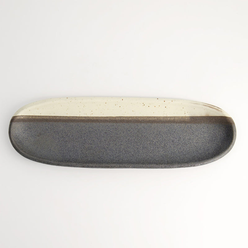 Ovale MINO CRAFT Schale von Tokyo Design, original aus Japan, Porzellan  mit Blockstreifen, in  Grau-Hellbraun/Creme
Online-Shop Home-and-Kitchen.de