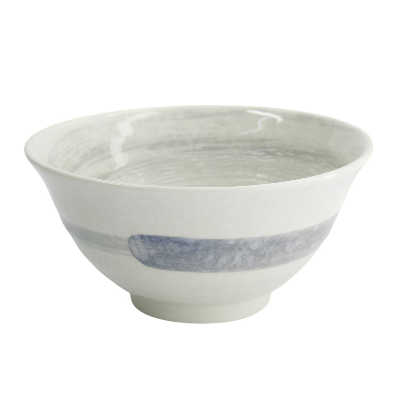 Porzellan-HAYASE Ramen-Schale von Tokyo Design, Porzellan, 
Wirbelmuster durch Hakeme-Pinsel-strich-Technik, Grau, Weiß
