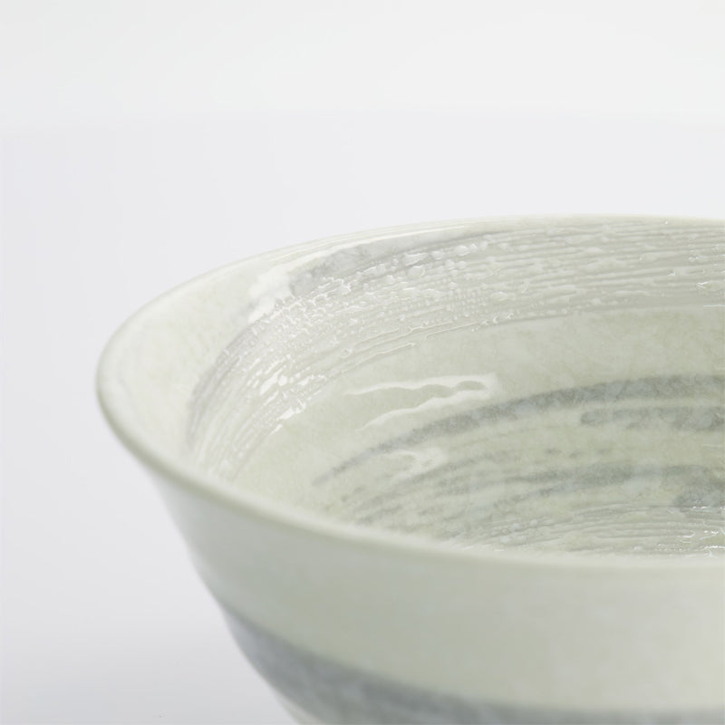 Innenansicht Porzellan-HAYASE Ramen-Schale von Tokyo Design, Porzellan, 
Wirbelmuster durch Hakeme-Pinsel-strich-Technik, Grau, Weiß
