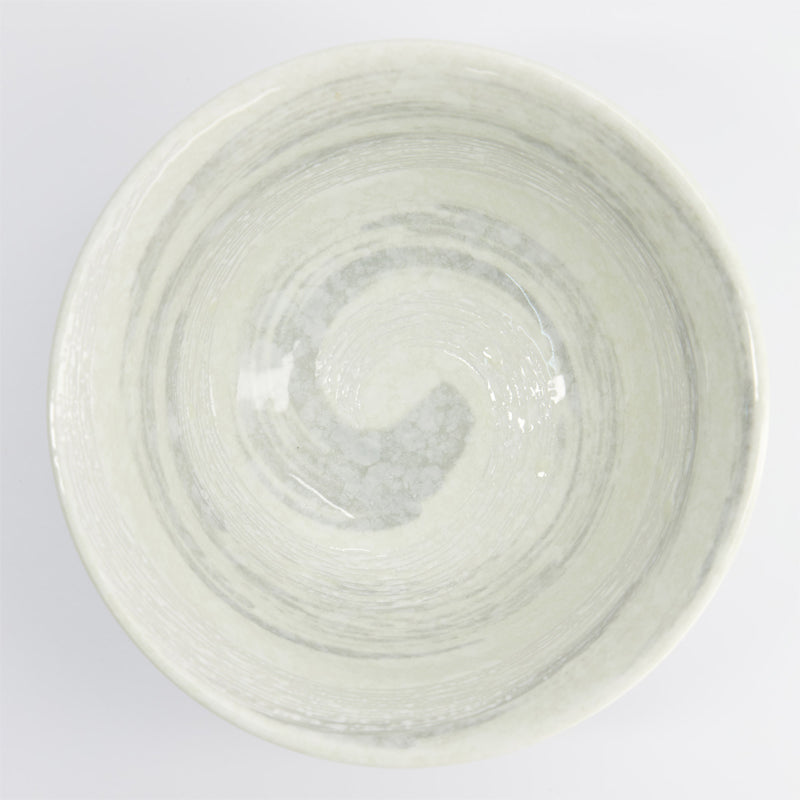 Tokyo Design-Porzellan-HAYASE Ramen-Schale, Wirbelmuster in Weiß im Inneren durch  Hakeme-Pinselstrich-Technik, Grau, Weiß
