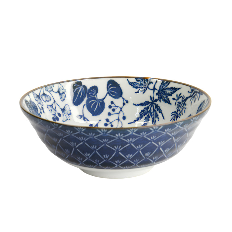 CRANE Ramen-Schale von Tokyo Design, Porzellan, florale Motive und ein Kranich, Dunkelblau, Weiß, Höhe 7,8 cm, Ø 21 cm, Online-Shop Home-and-Kitchen.de