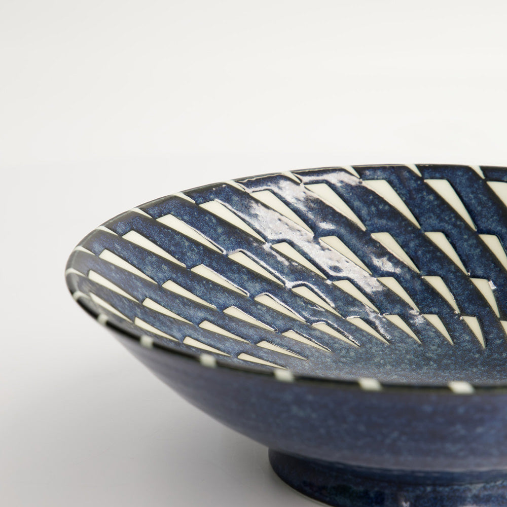OHACHI BLUE HANTEN Mixed Bowl von Tokyo Design, Made in Japan, Porzellan, Dreieck-Muster, Blau, Weiß Online-Shop Home-and-Kitchen.de